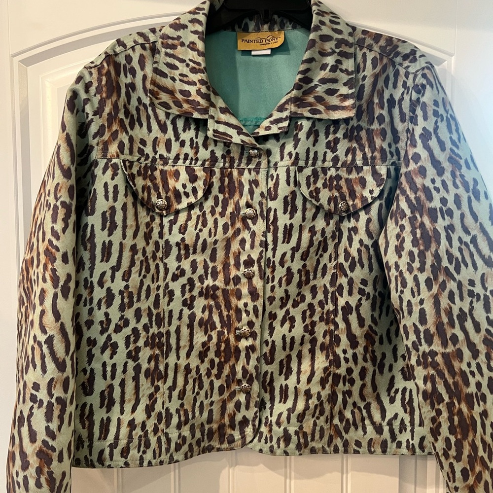 Painted pony leopard green jacket suede feel size xl western flair